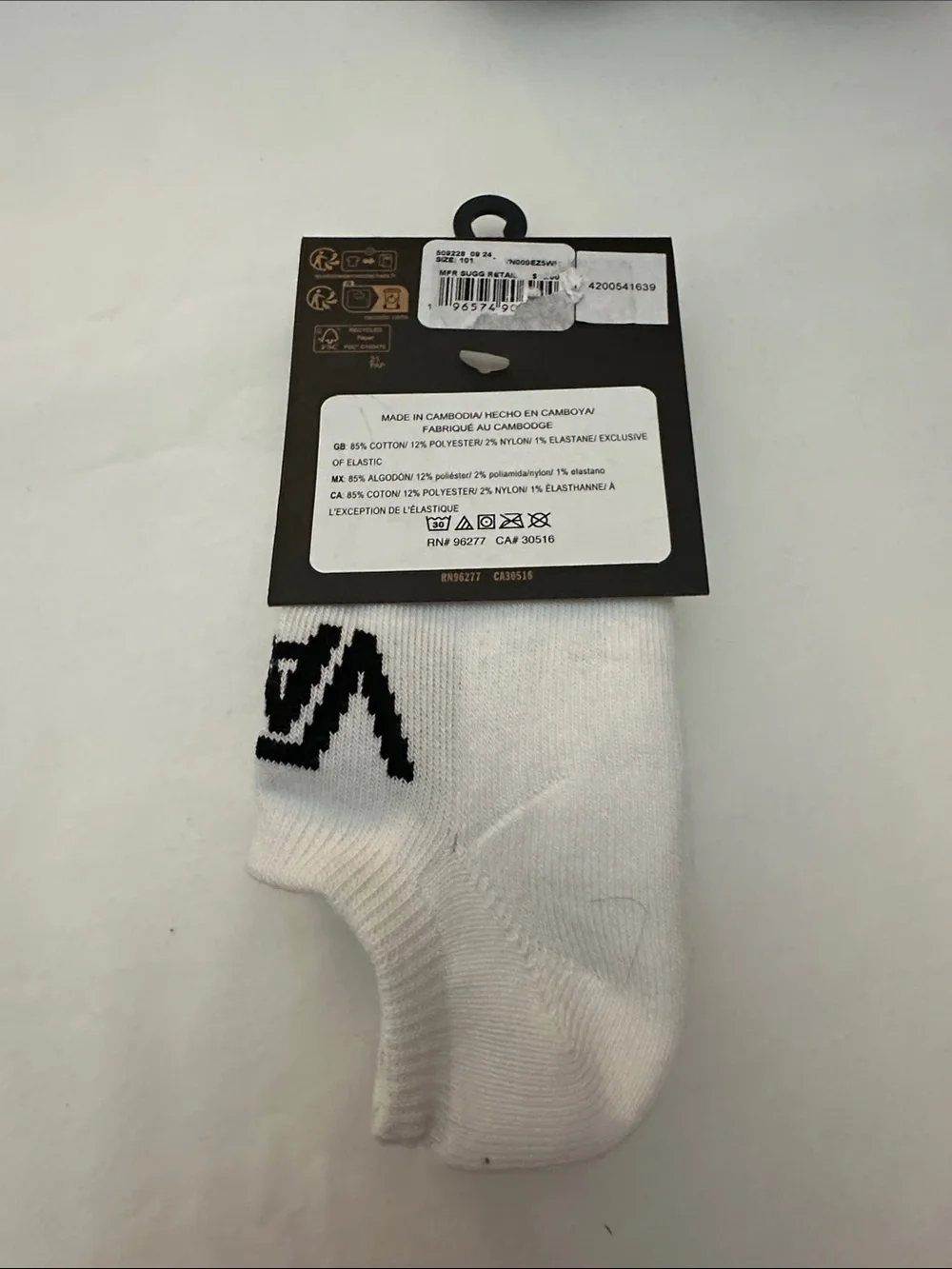 Vans White Low-Cut Socks with Black Logo Accent